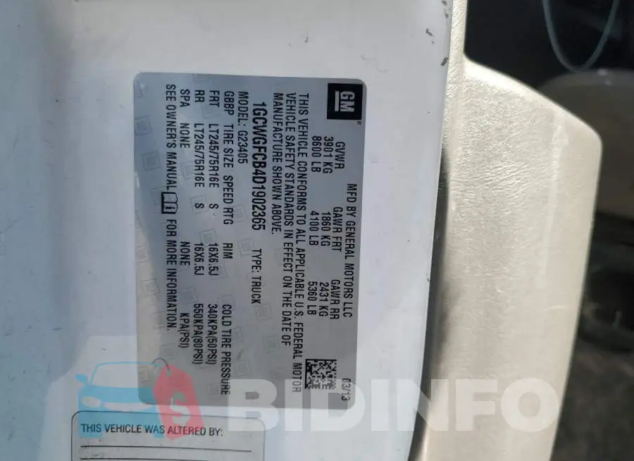 1GCWGFCB4D1902365 Photo# 14