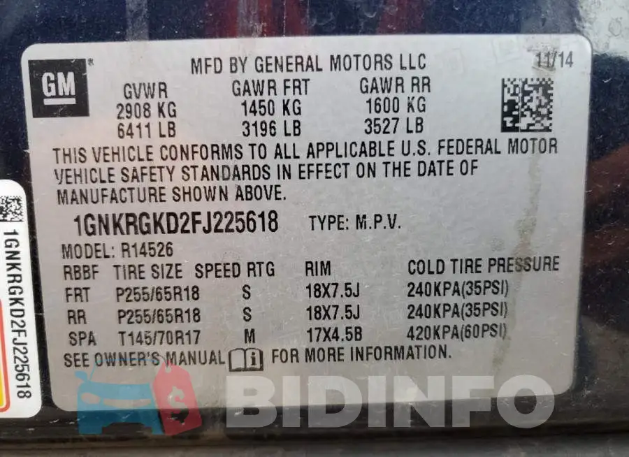1GNKRGKD2FJ225618 Photo# 14