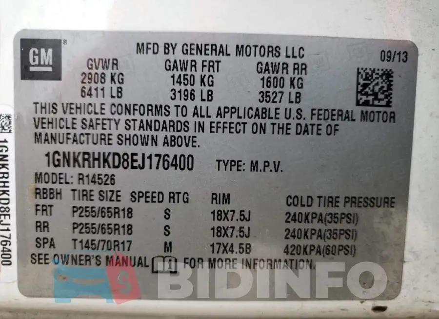 1GNKRHKD8EJ176400 Photo# 13