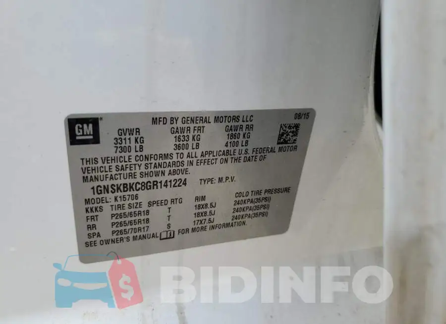 1GNSKBKC8GR141224 Photo# 13