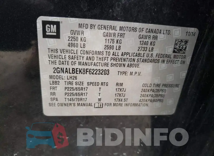 2GNALBEK8F6223203 Photo# 12