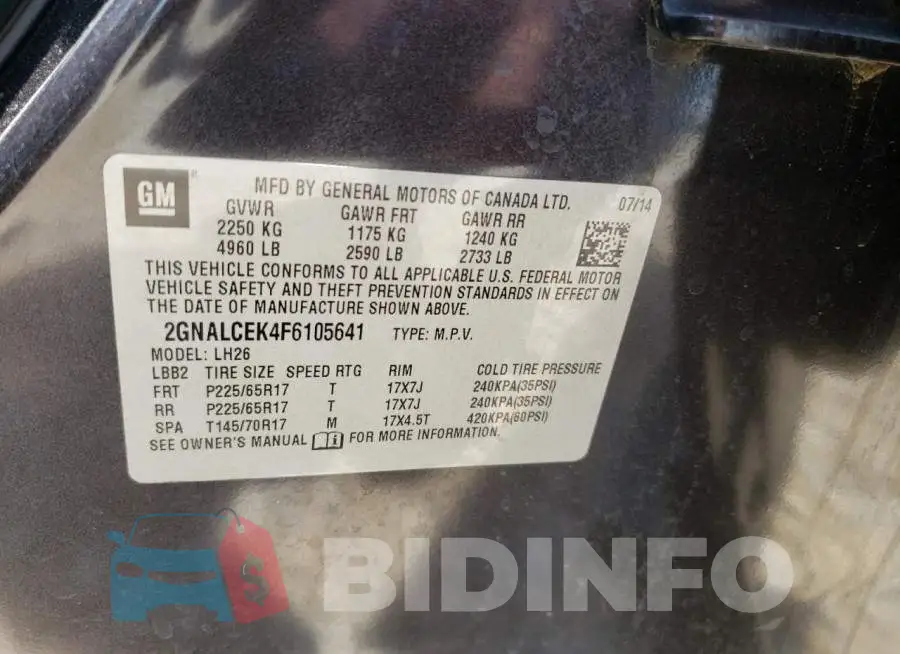 2GNALCEK4F6105641 Photo# 10