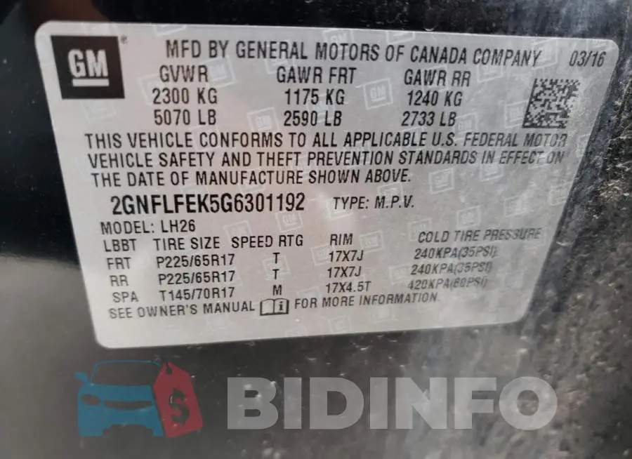 2GNFLFEK5G6301192 Photo# 10