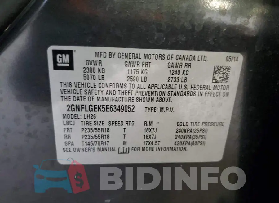 2GNFLGEK5E6349052 Photo# 13