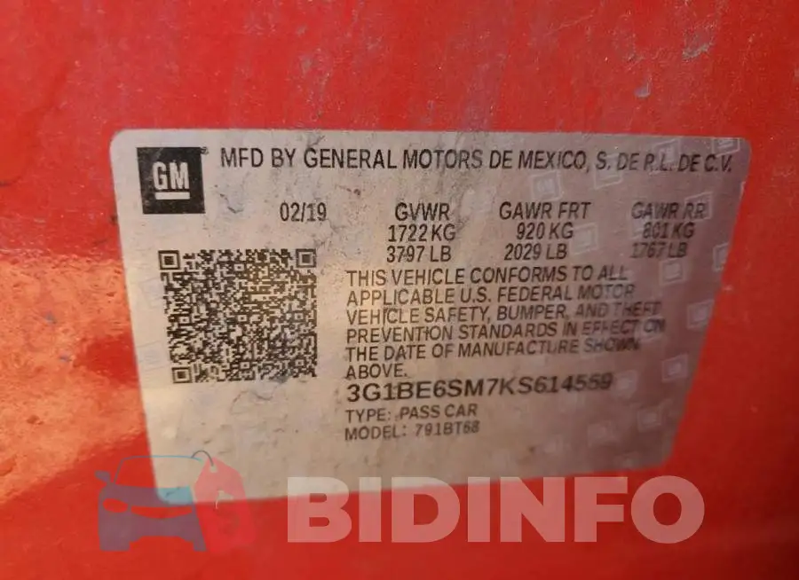 3G1BE6SM7KS614559 Photo# 13