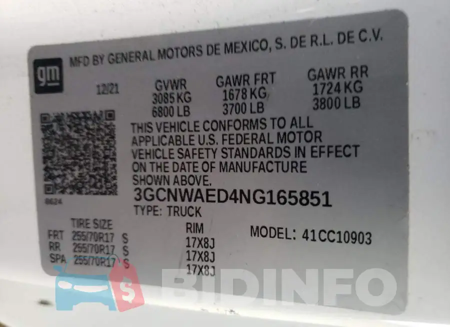 3GCNWAED4NG165851 Photo# 12