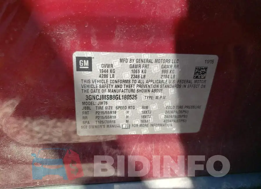3GNCJMSB8GL180526 Photo# 10