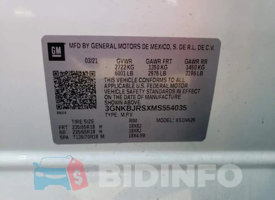 3GNKBJRSXMS554035 Photo# 13