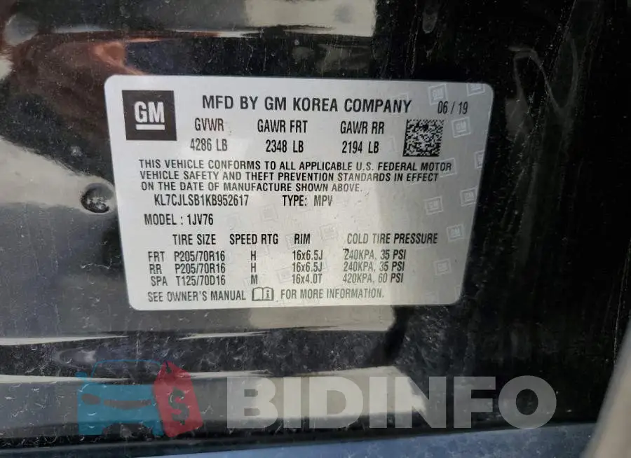 KL7CJLSB1KB952617 Photo# 10
