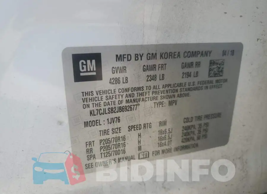 KL7CJLSB2JB692677 Photo# 14
