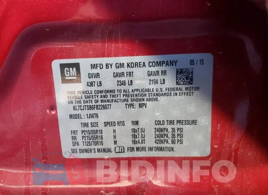 KL7CJTSB6FB226077 Photo# 10
