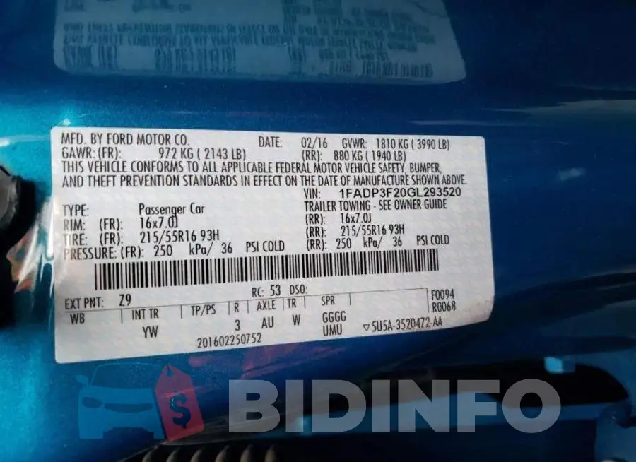 1FADP3F20GL293520 Photo# 10
