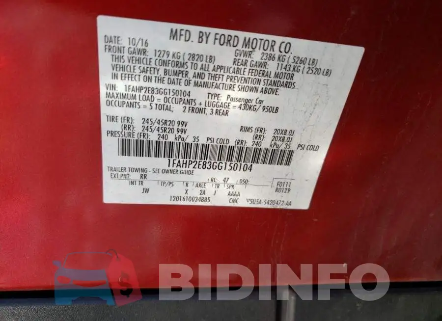 1FAHP2E83GG150104 Photo# 12