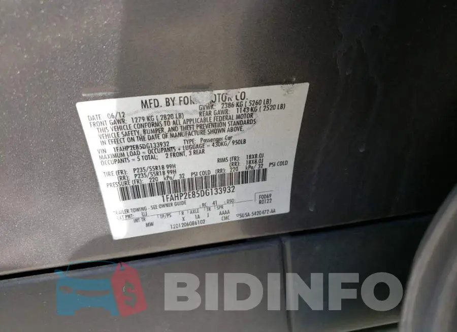 1FAHP2E85DG133932 Photo# 10