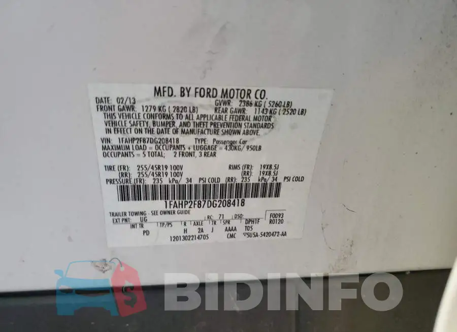 1FAHP2F87DG208418 Photo# 10