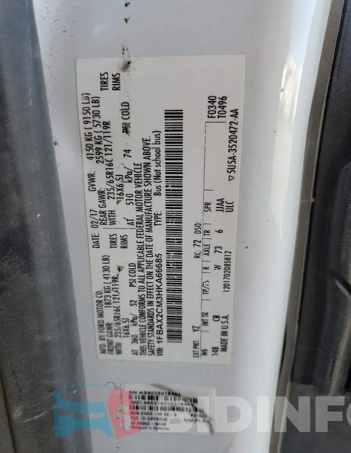 1FBAX2CM3HKA66685 Photo# 10