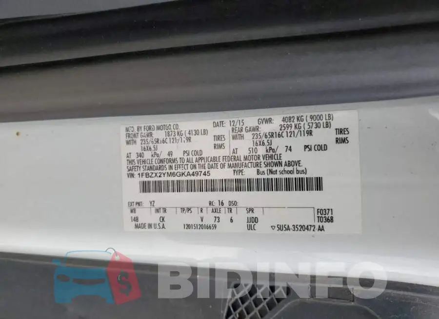 1FBZX2YM6GKA49745 Photo# 14