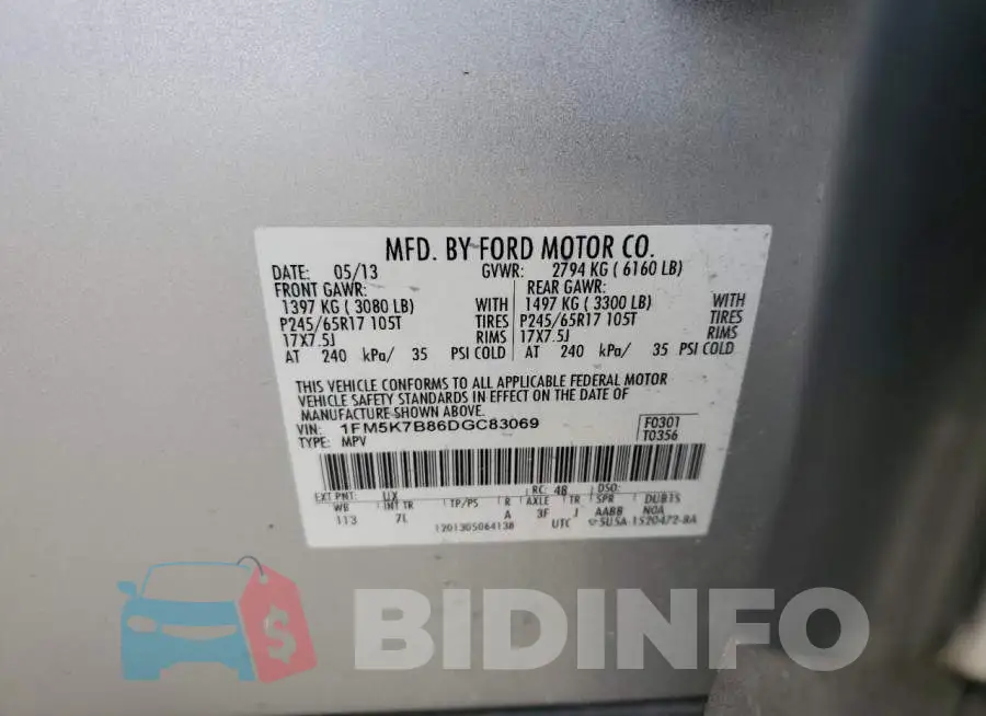 1FM5K7B86DGC83069 Photo# 10