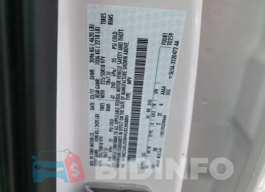 1FMCU0JD9HUD36880 Photo# 13