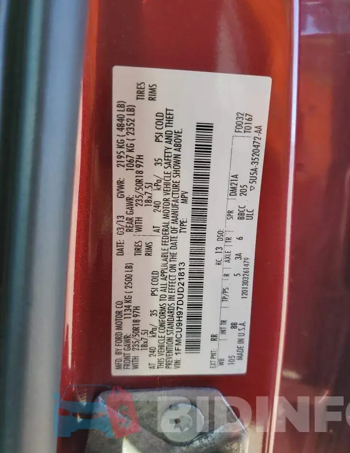 1FMCU9H97DUD21813 Photo# 10
