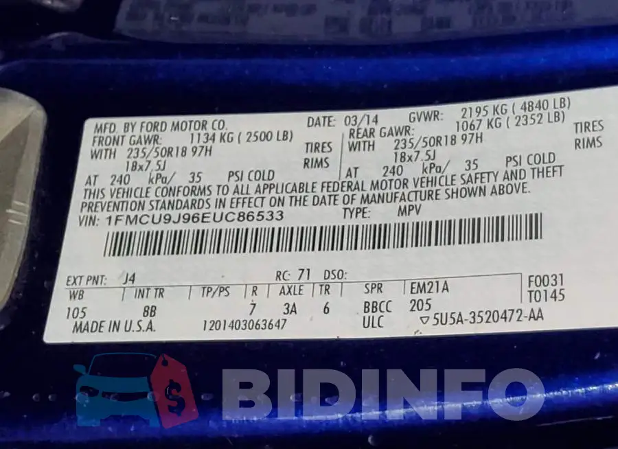 1FMCU9J96EUC86533 Photo# 10