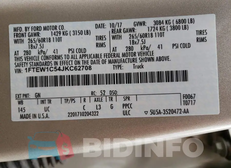 1FTEW1C54JKC62708 Photo# 10