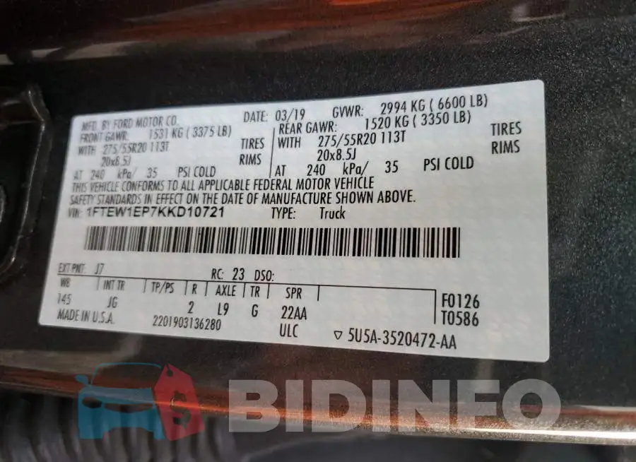 1FTEW1EP7KKD10721 Photo# 10