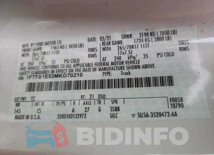1FTFX1E53MKD70210 Photo# 10