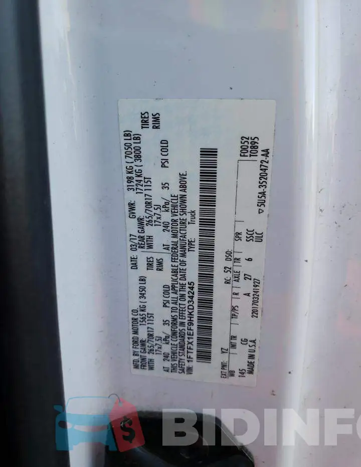 1FTFX1EF9HKD34245 Photo# 12