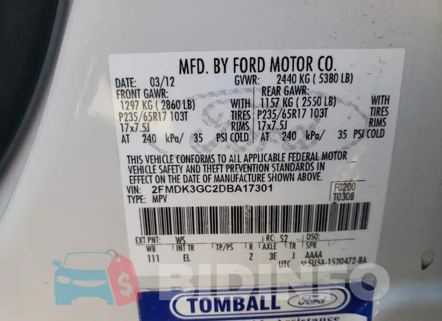 2FMDK3GC2DBA17301 Photo# 13