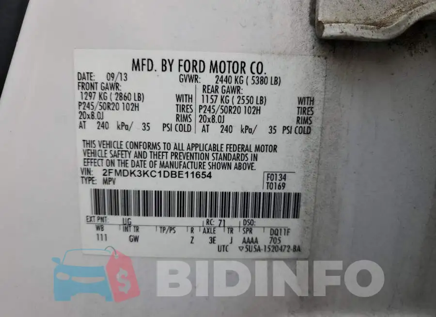 2FMDK3KC1DBE11654 Photo# 14