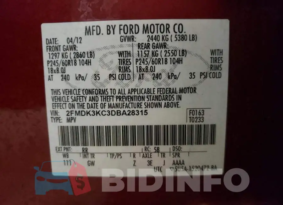 2FMDK3KC3DBA28315 Photo# 10
