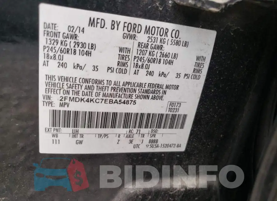 2FMDK4KC7EBA54875 Photo# 10
