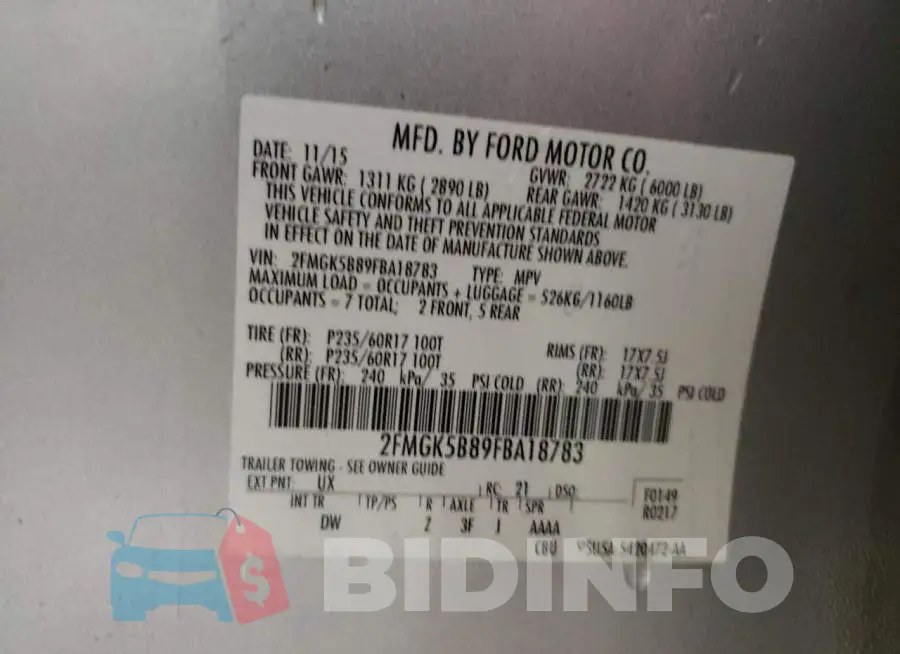 2FMGK5B89FBA18783 Photo# 10
