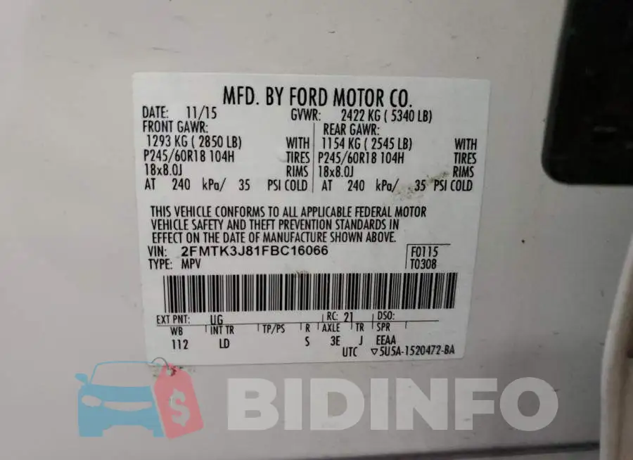 2FMTK3J81FBC16066 Photo# 10