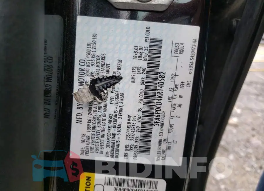 3FA6P0CD4KR140582 Photo# 10