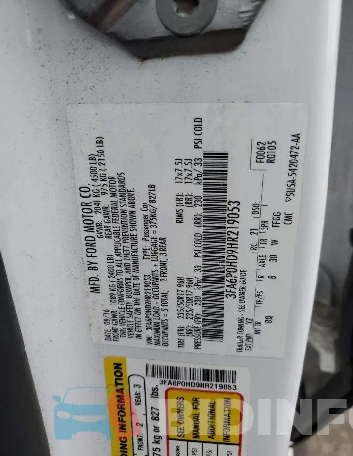 3FA6P0HD9HR219053 Photo# 10
