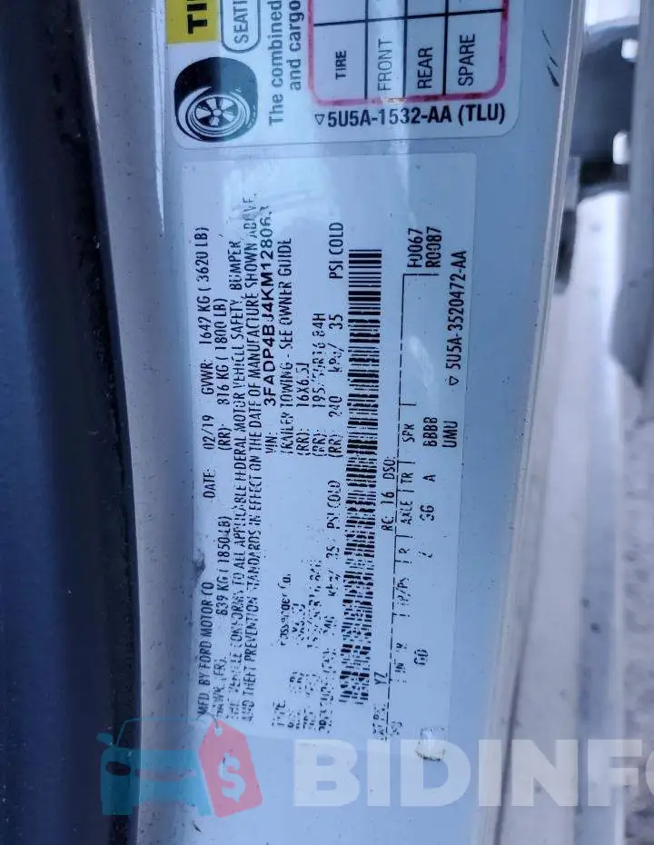 3FADP4BJ4KM128063 Photo# 12