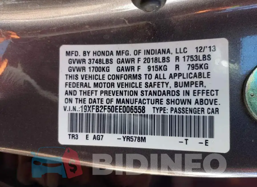 19XFB2F50EE006558 Photo# 10