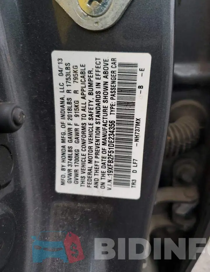 19XFB2F51DE234356 Photo# 10