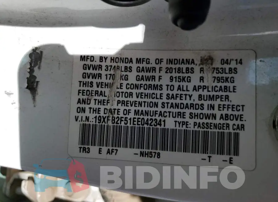 19XFB2F51EE042341 Photo# 10