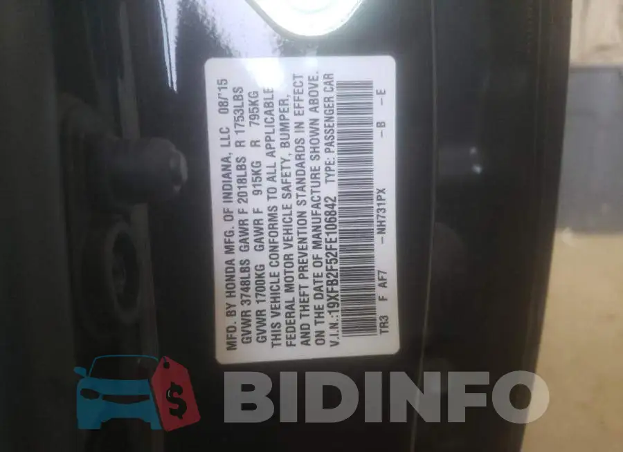 19XFB2F52FE106842 Photo# 13