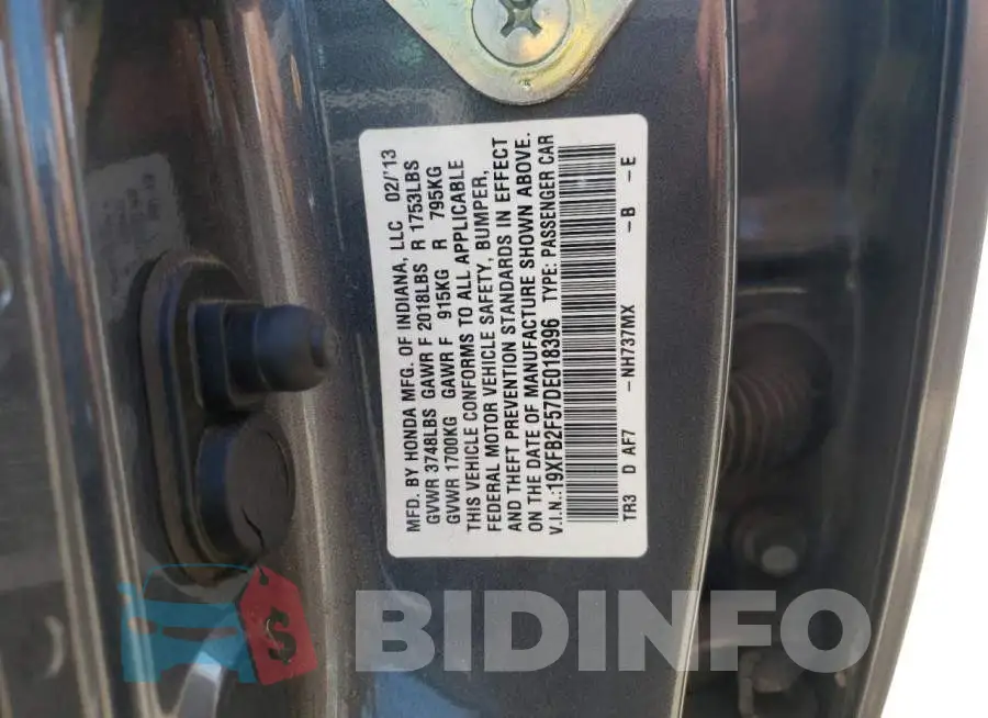 19XFB2F57DE018396 Photo# 10