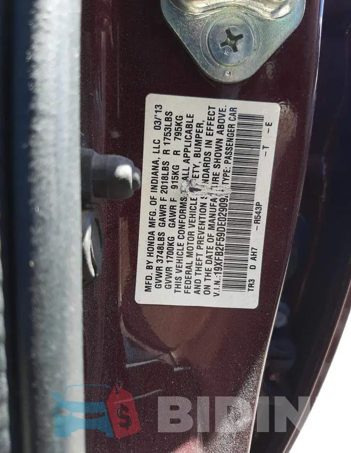 19XFB2F59DE029092 Photo# 10