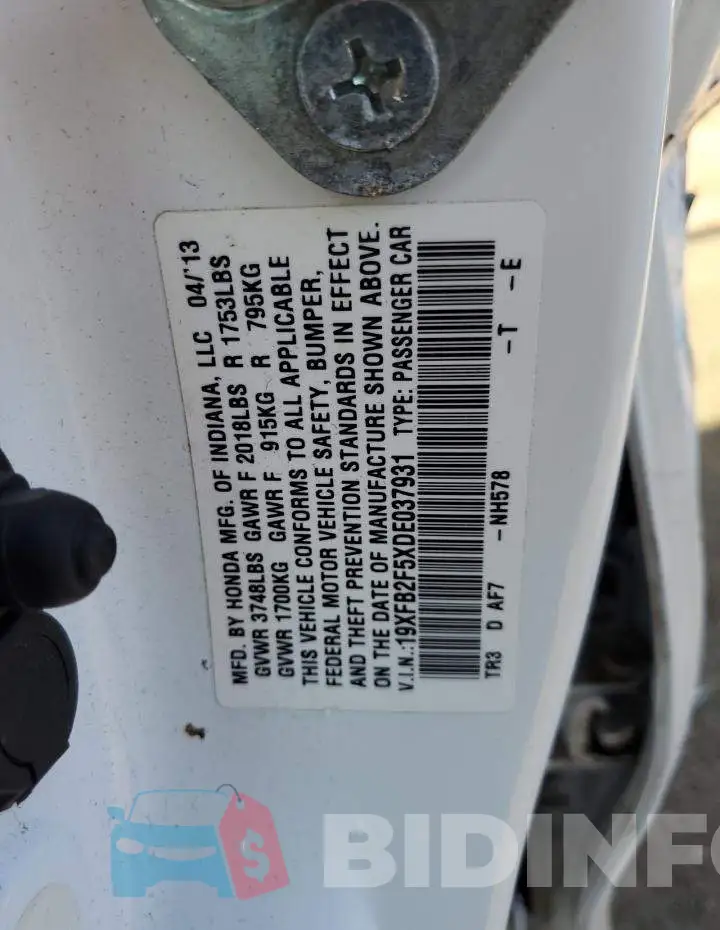19XFB2F5XDE037931 Photo# 12