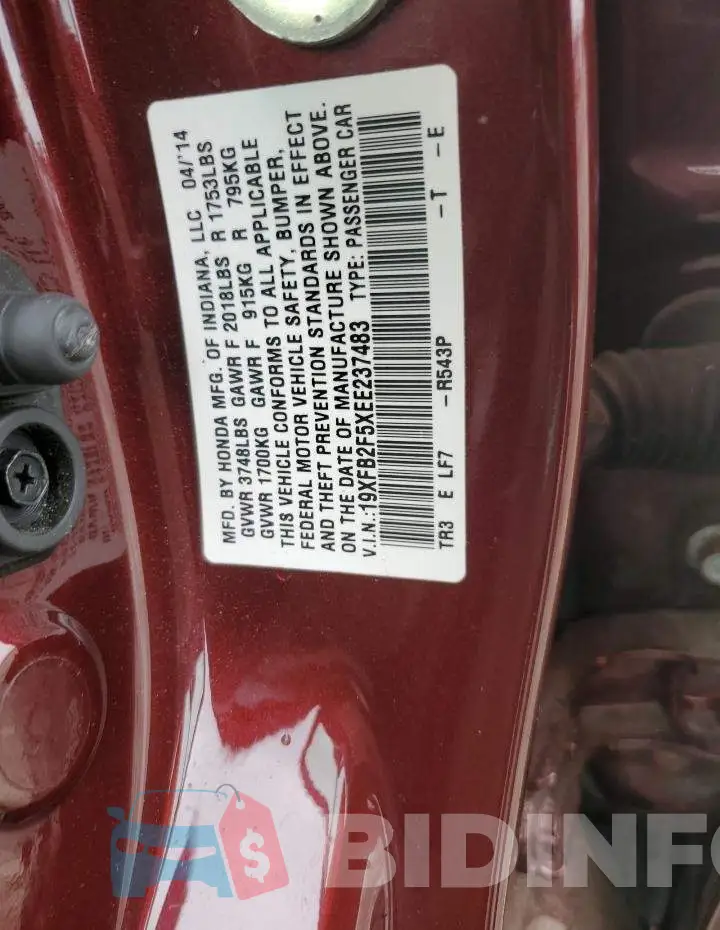19XFB2F5XEE237483 Photo# 10