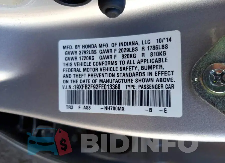 19XFB2F92FE013368 Photo# 13