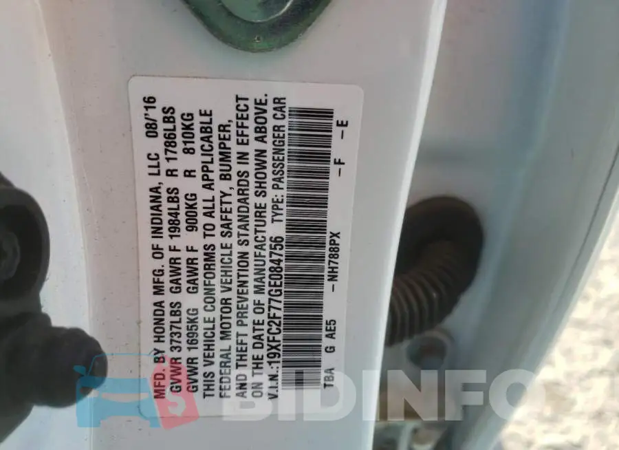 19XFC2F77GE084756 Photo# 10