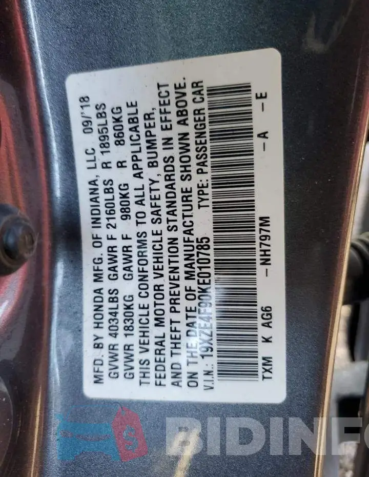 19XZE4F90KE010785 Photo# 12