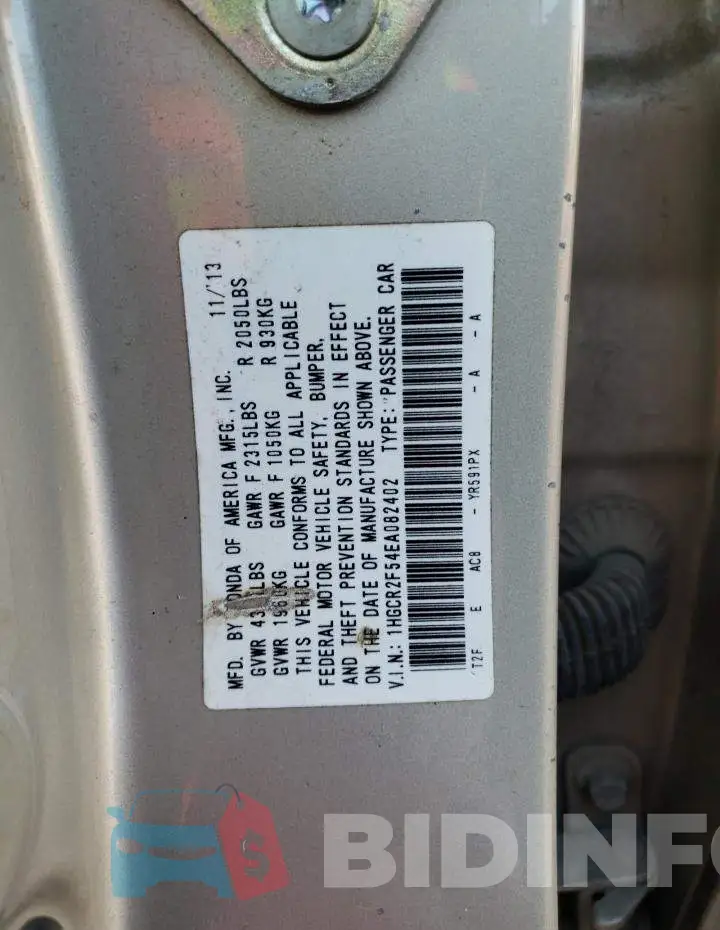 1HGCR2F54EA082402 Photo# 12